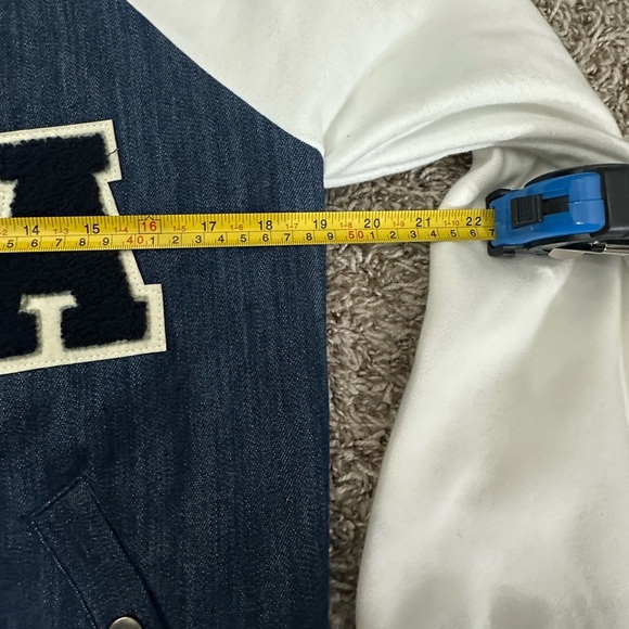 IRIS LETTERMAN Varsity Jean Bomber Jacket sz L A282 - Picture 4 of 5